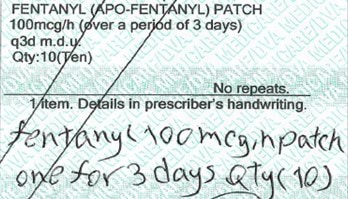 An example of a fraudulent fentanyl prescription
