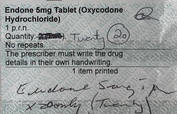 An example of a fraudulent endone prescription