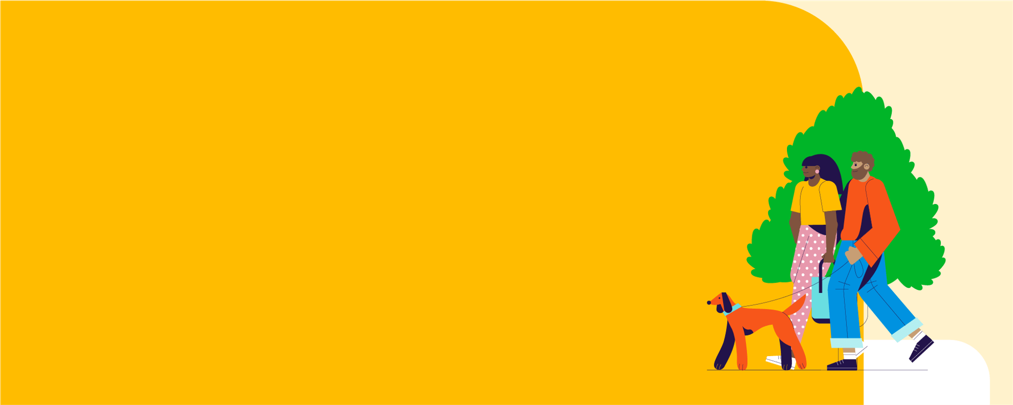 Illistration of a man and a women walking a door