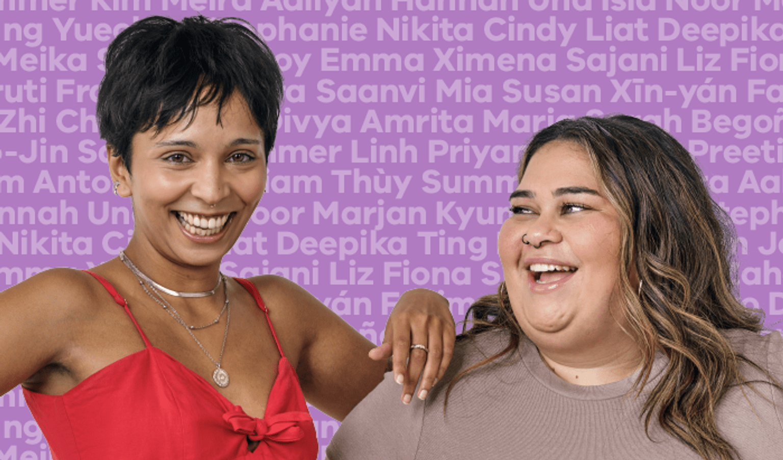 Two young women smiling. They are participants in the Department of Health's Women's Health and Wellbeing program, which includes support groups and programs