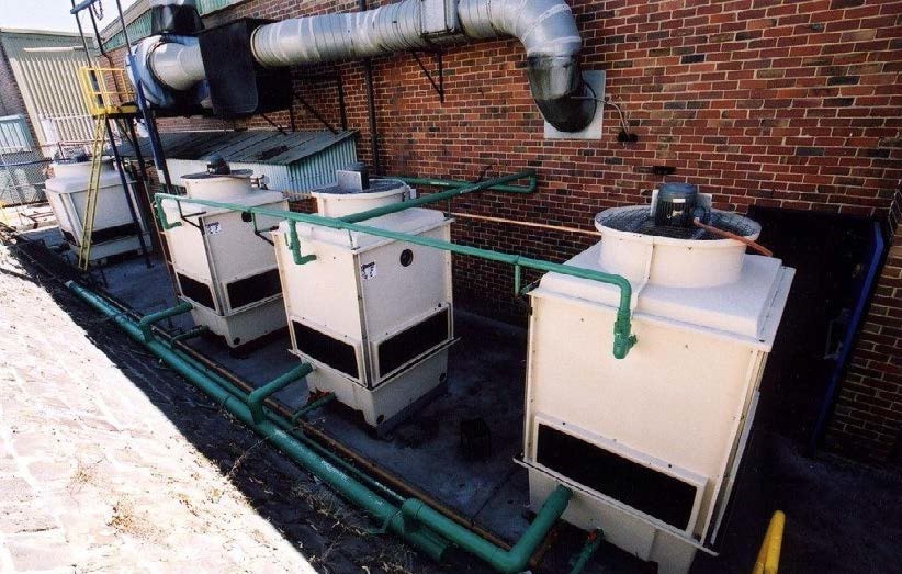 Figure 1:Cooling tower system: A series of interconnected cooling towers that form part of a cooling tower system.Figure 2: Several factors lead to a comprehensive risk assessment, which forms a risk classification. This then influences the elements in a risk management plan (RMP). The RMP must then be implemented and reviewed.Figure 3: Diagram showing the elements of a risk management plan, and the corresponding sections in this guide.