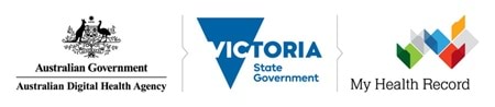 Logos for the Australian Digital Health Agency, the State Government of Victoria and My Health Record.