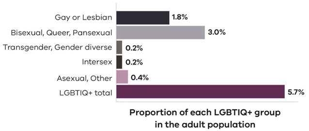 Proportion (%) of the adult population, by LGBTIQ+ status, Victoria, 2017 as described in Table 1
